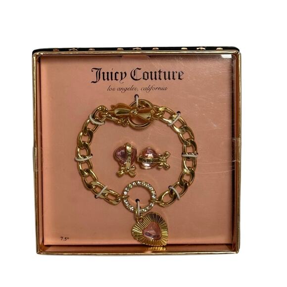 Juicy Couture Gold & Pink Bracelet & Earrings Set- NIB! - Picture 2 of 5